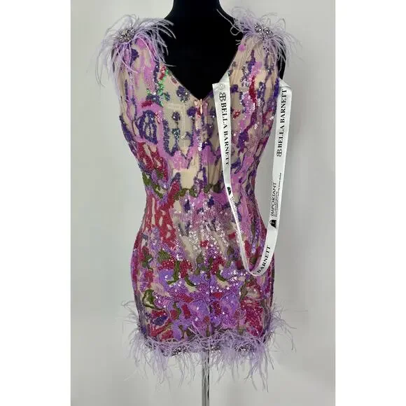 NWT Bella Barnett Loviy Purple Feather Sequin Mini Dress Size XL Cocktail Vegas - Picture 10 of 16